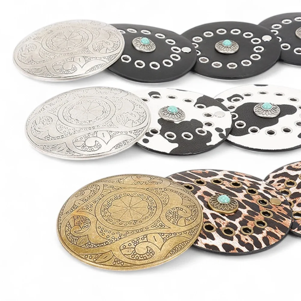 Vegan Leather Animal Print Western Concho Statement Belt
