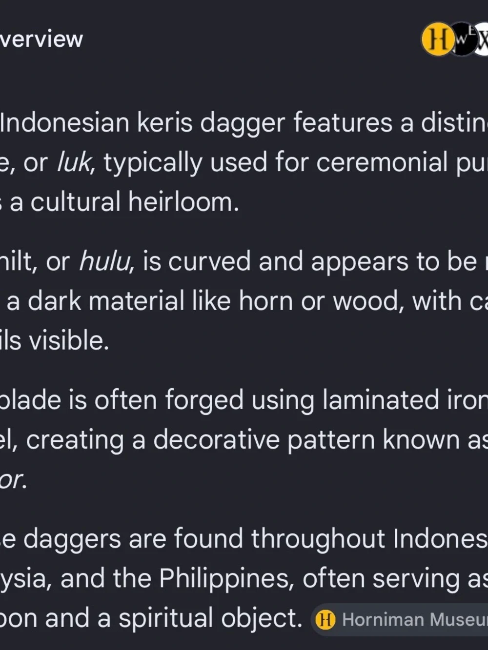 Keris decorative kris