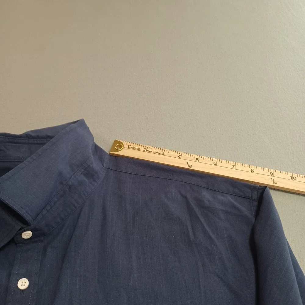 Design In Italy Luxury Mens 3XL Short Sleeve Button Down Shirt Navy Blue Pocket