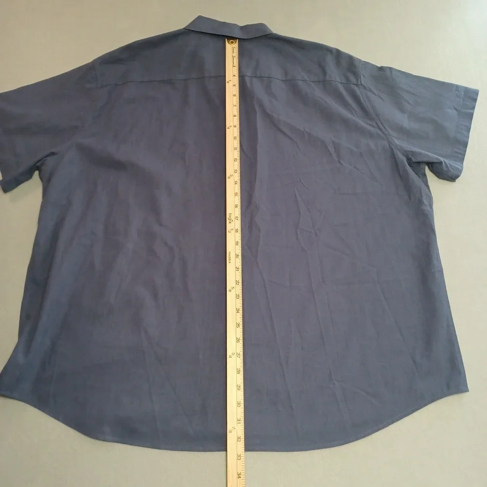 Design In Italy Luxury Mens 3XL Short Sleeve Button Down Shirt Navy Blue Pocket