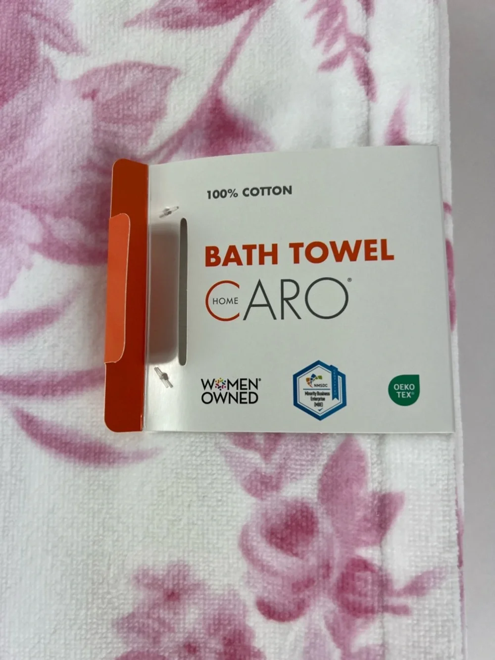 Caro Home Bath Towel Set Pink White Floral Soft Cotton Velour Set of 2 NEW