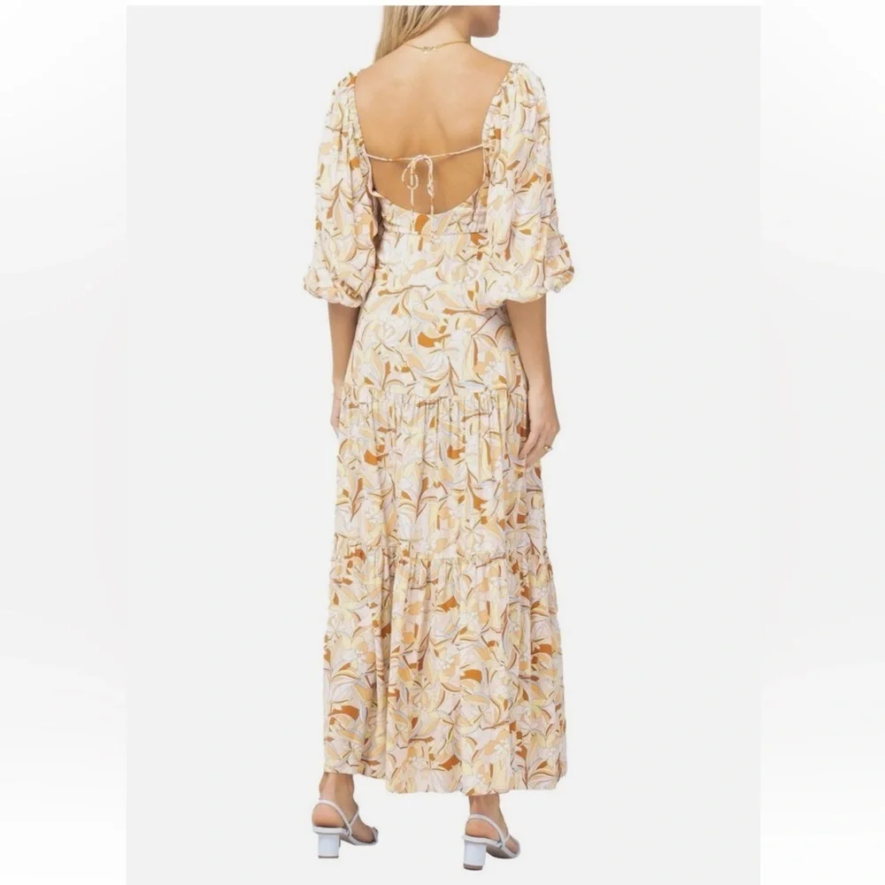 L*Space Bahia Balloon Sleeve Bohemian Cream & Orange Floral Tiered Maxi Dress XS