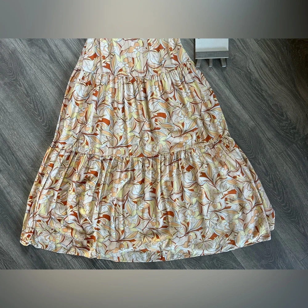 L*Space Bahia Balloon Sleeve Bohemian Cream & Orange Floral Tiered Maxi Dress XS