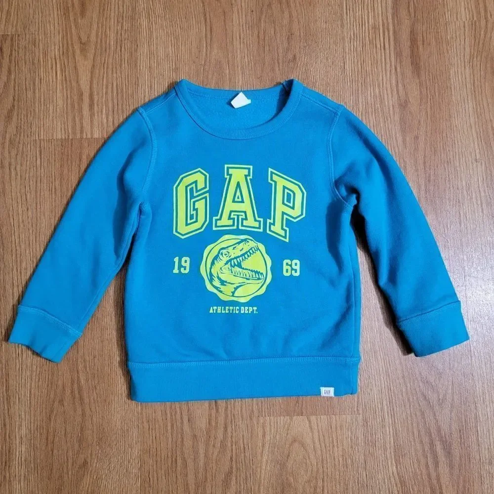 Gap Kids Dinosaur Sweatshirt Raptor T Rex Blue Fleece Yellow Decor Size 4