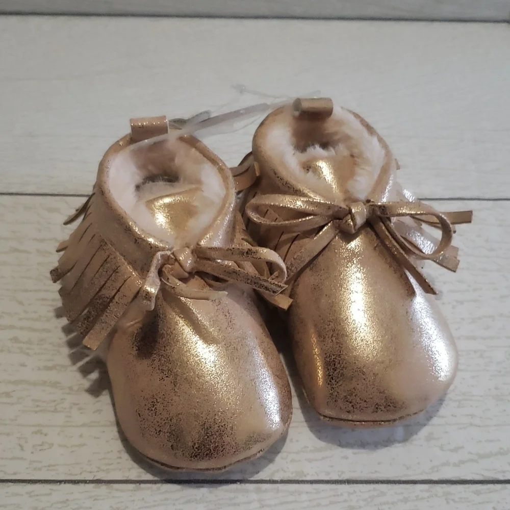Gold rose booties with fringes baby girls shoes 3