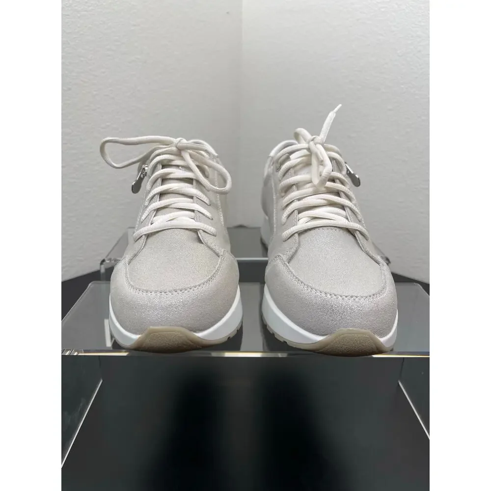 Munro Sutton Women Silver Leather Comfort Sneakers Side Zip Lace Up Shoes 11M