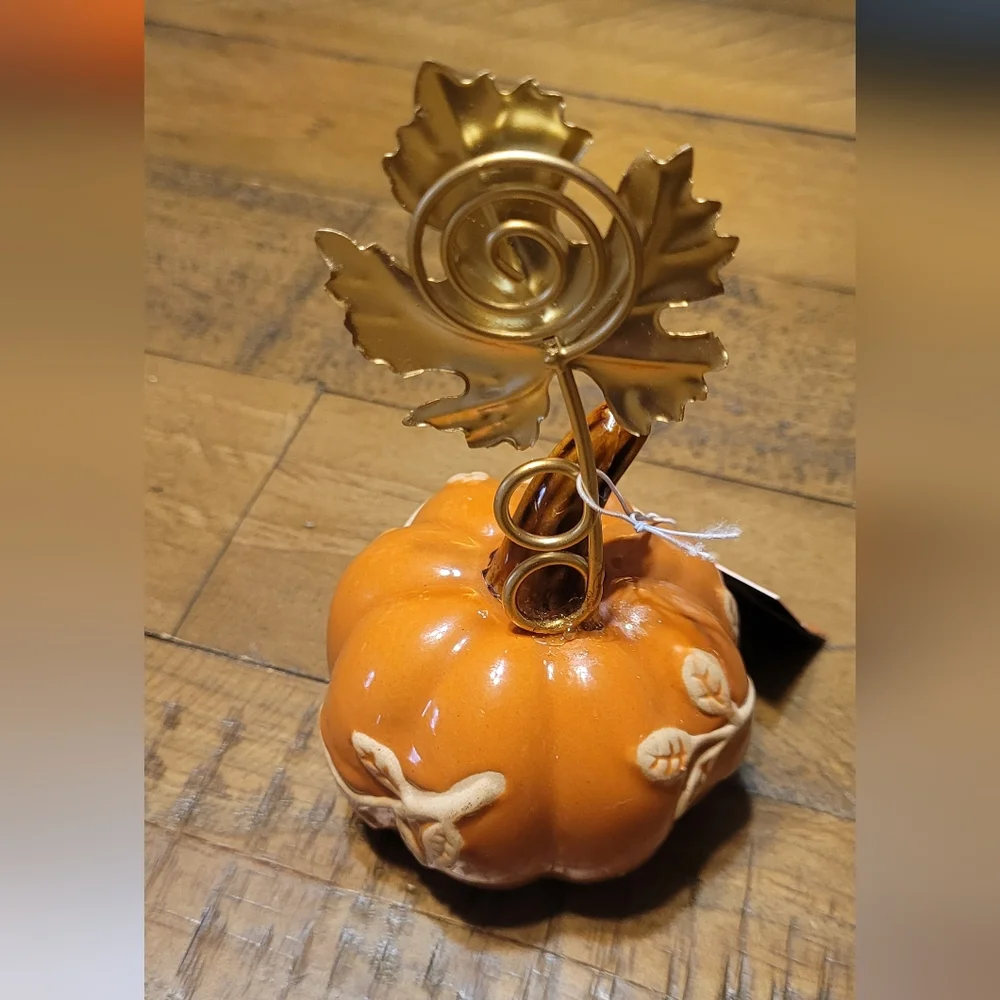 Orange Ceramic Fall Pumpkin Photo Clip Holder From Target, Orange And Gold