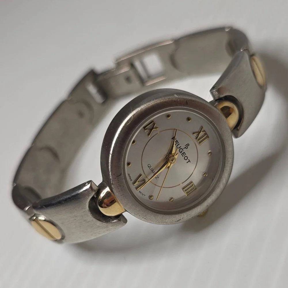 Peugeot Two-Tone Quartz Watch OS Silver Gold Fair Vintage