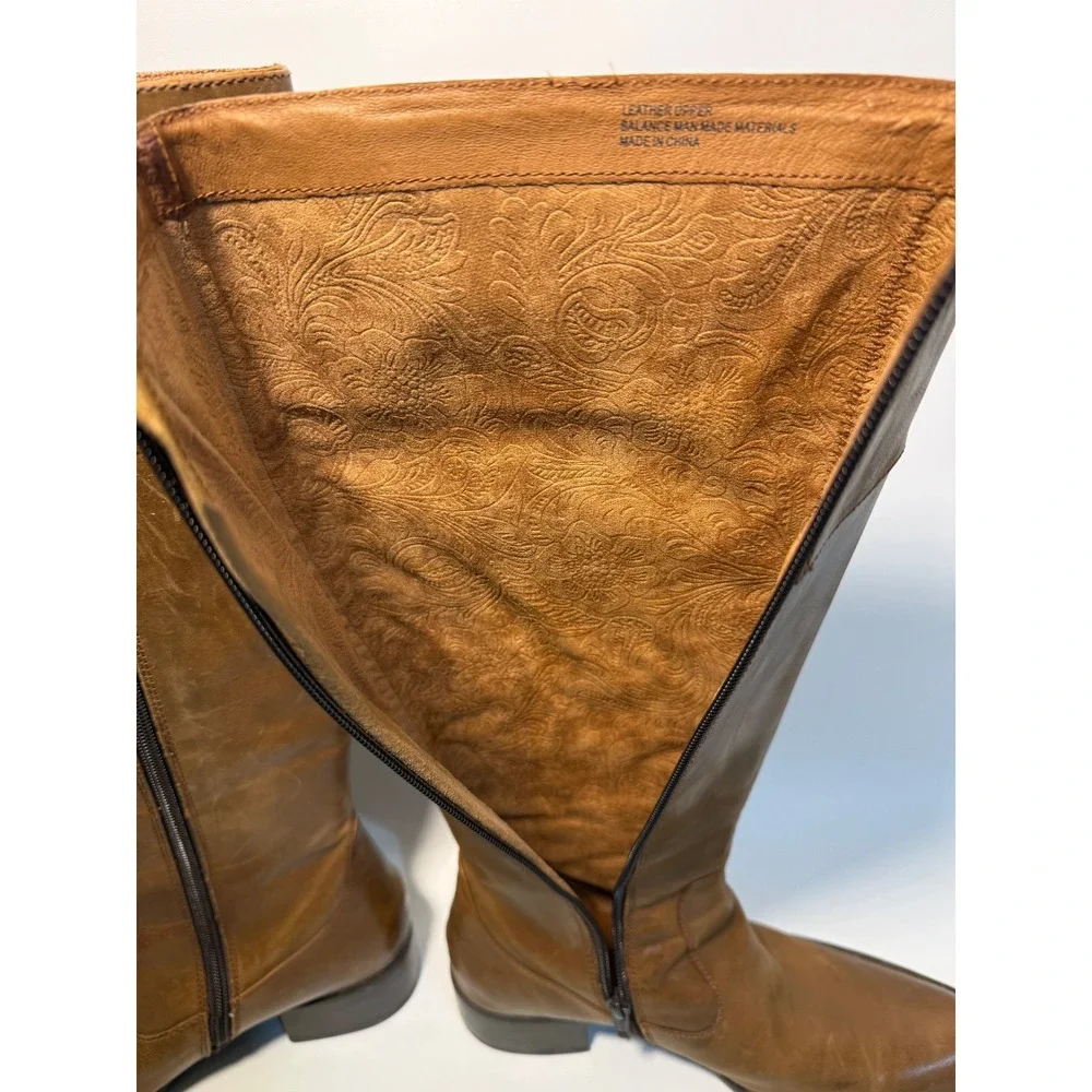 Born Boots‎ Women's 7.5 Leather Knee High Tan Brown Side Zip Block Heel