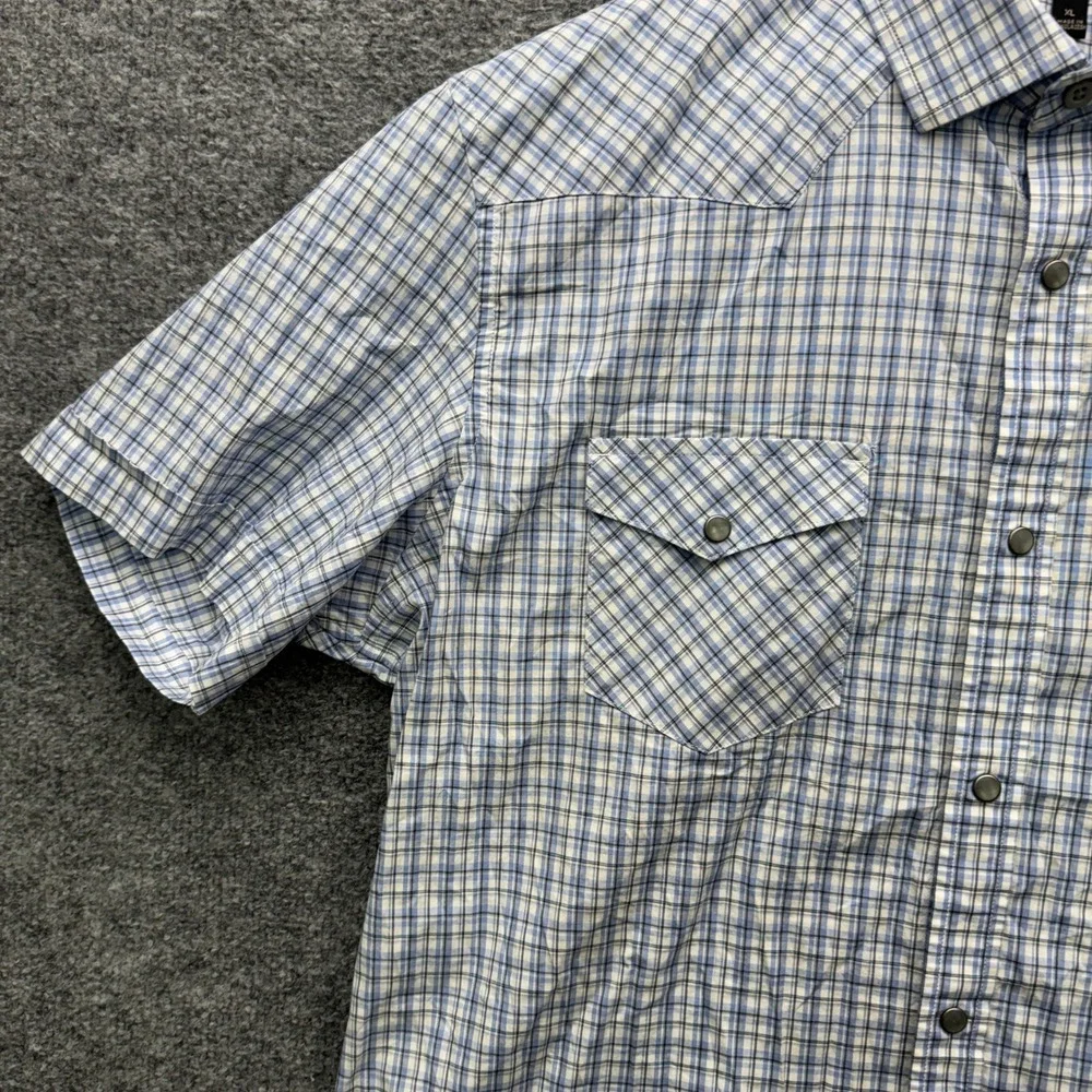Banana Republic Western Button Shirt Mens XL Blue Short Sleeve Plaid Casual