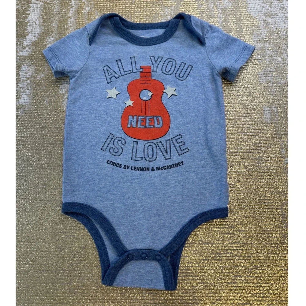 LENNON & MCCARTNEY Baby 'All You Need Is Love' Blue Graphic Onesie 18 Months