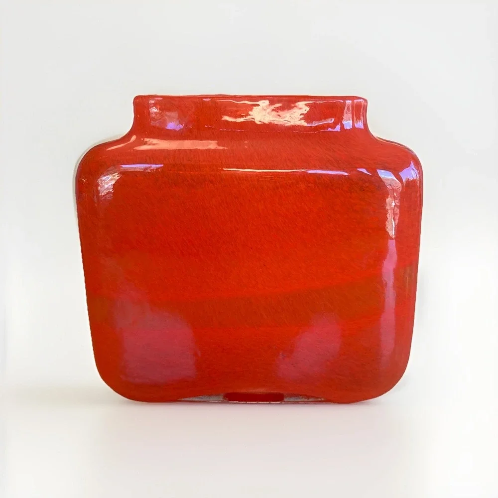Crate‎ & Barrel Vintage Rectangle Orange Blown Glass Vase Heavy Contemporary