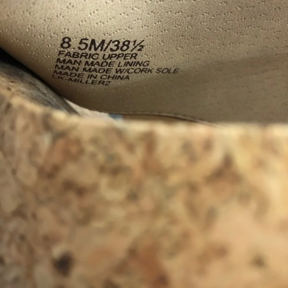 Lucky Brand Miller Brown Fabric Studs Cork Wedges