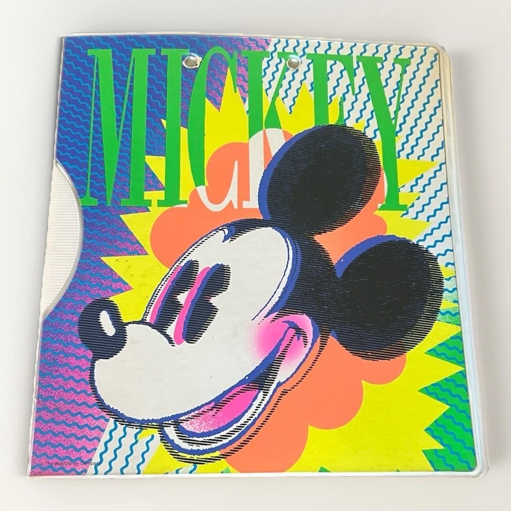 Vintage 90s‎ Disney Mickey Mouse Electric Neon Binder & Calendar Folder Inserts