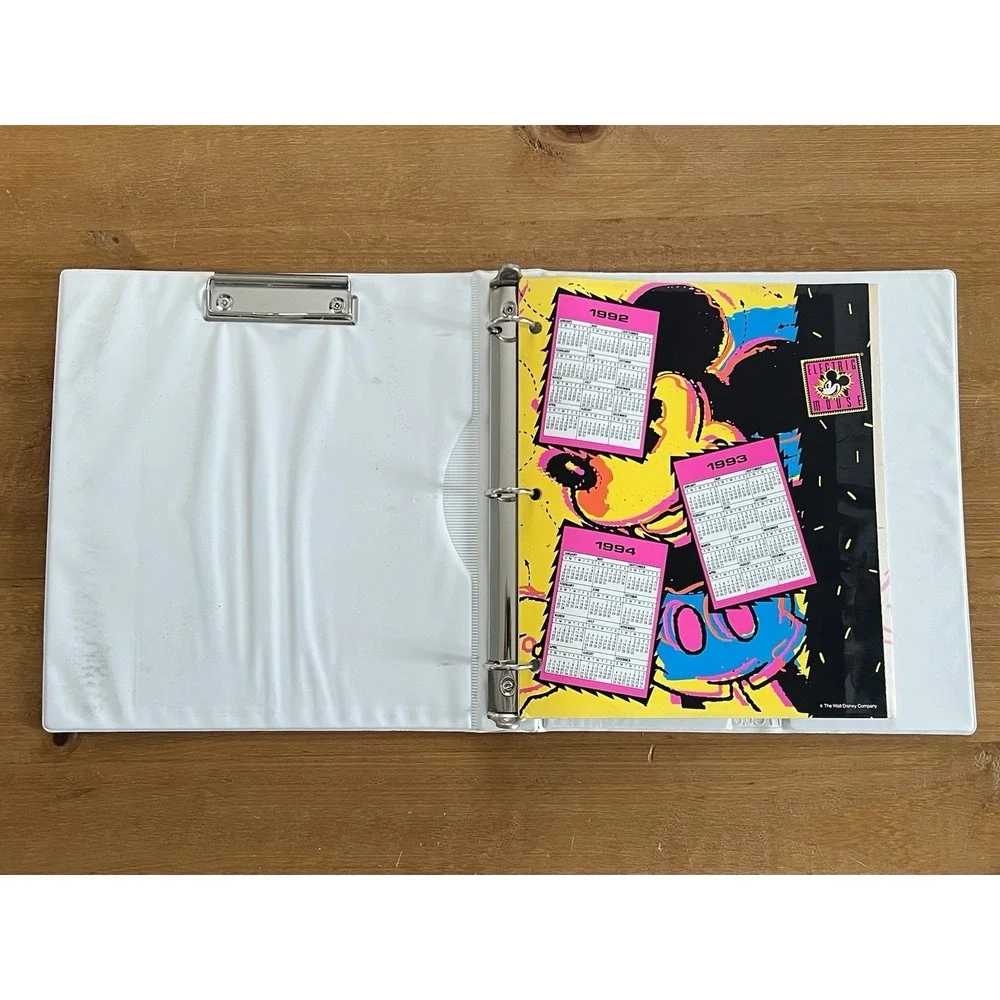 Vintage 90s‎ Disney Mickey Mouse Electric Neon Binder & Calendar Folder Inserts
