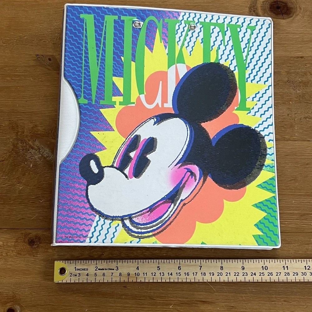 Vintage 90s‎ Disney Mickey Mouse Electric Neon Binder & Calendar Folder Inserts