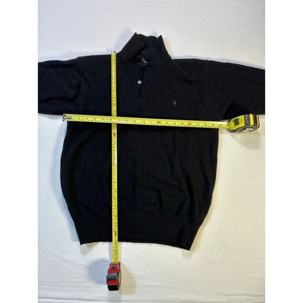 Vintage Polo Ralph Lauren Lambswool Sweater Large Black Quarter Button Pink Pony
