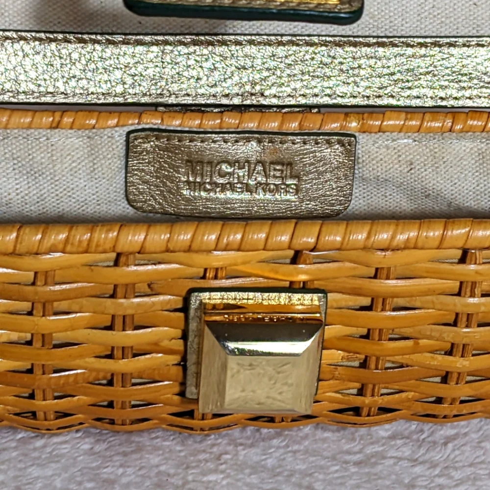Women's MICHAEL‎ Michael Kors unique wicker and gold leather clutch