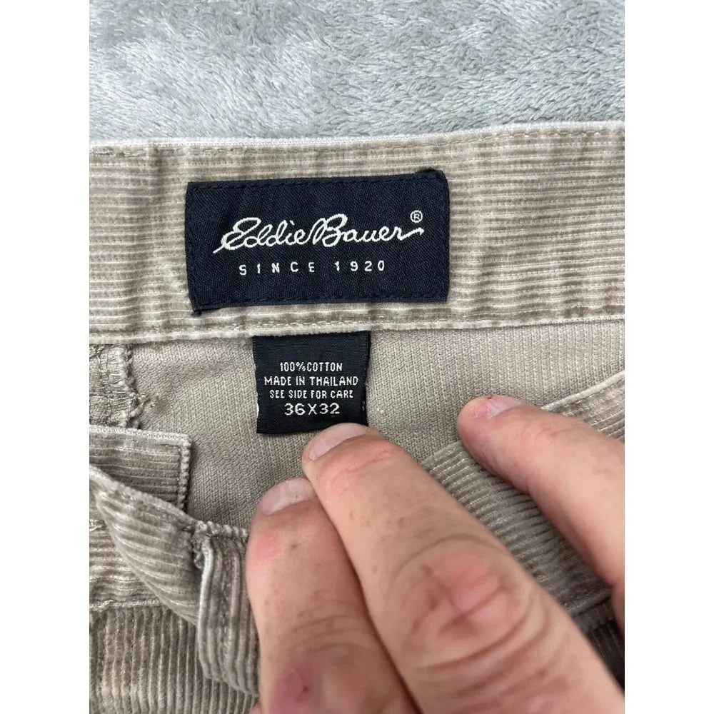 Eddie Bauer‎ Men's Corduroy Jeans 36x32 (Real 36x29) Grayish Tan Tapered