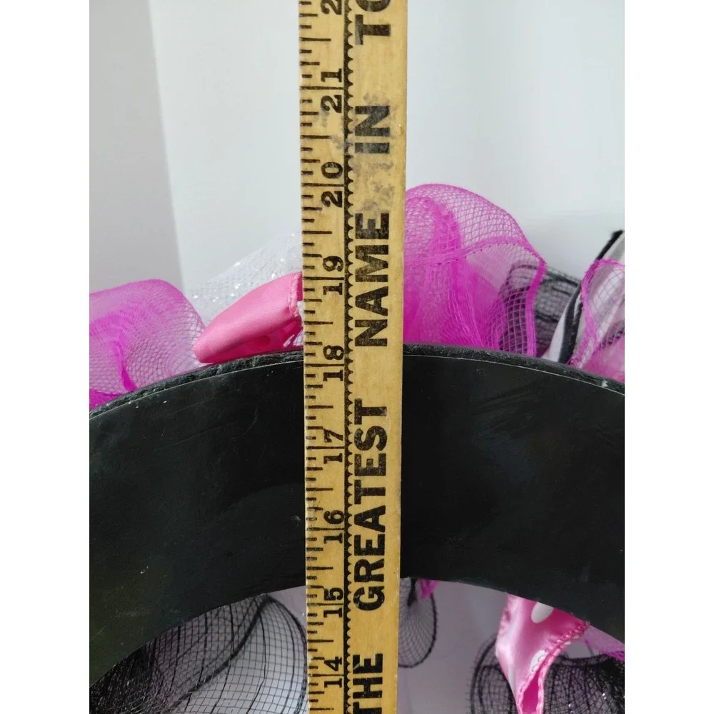 NWT Pink‎ Black White Mesh Ribbon Ghost Halloween Wreath 24