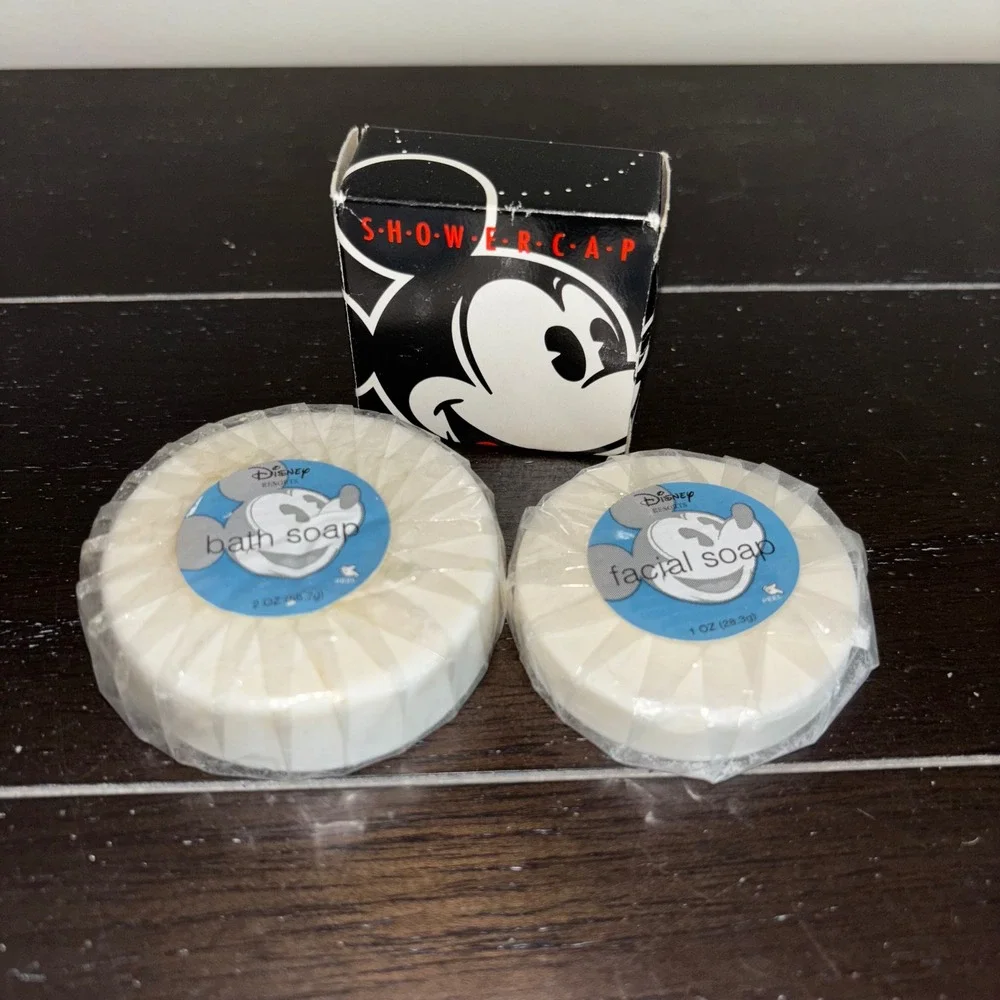 Vintage | Disney Resorts | Mickey Mouse Bath Soap‎ , Facial Soap, Shower Cap Set