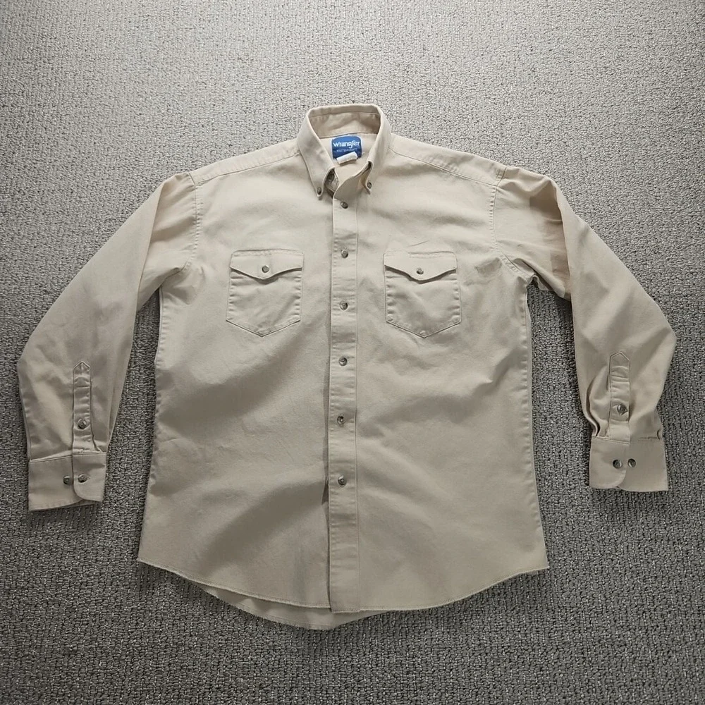 Wrangler Shirt Mens Extra Large No Size Tag Western Beige Button Twill See Meas‎