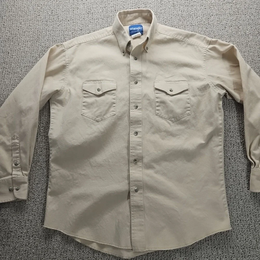 Wrangler Shirt Mens Extra Large No Size Tag Western Beige Button Twill See Meas‎