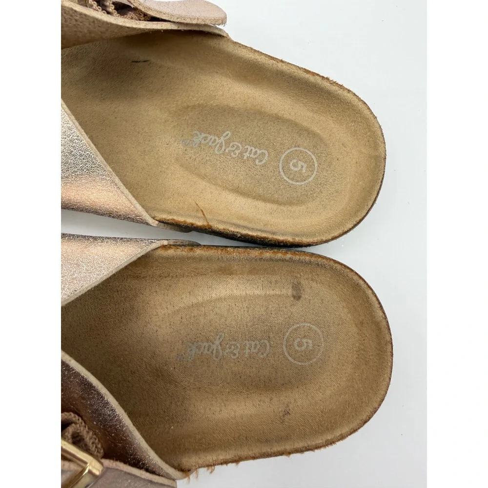 Cat & Jack Slide‎ Sandals Girls Size 5 Rose Gold Metallic Double Buckle Slides