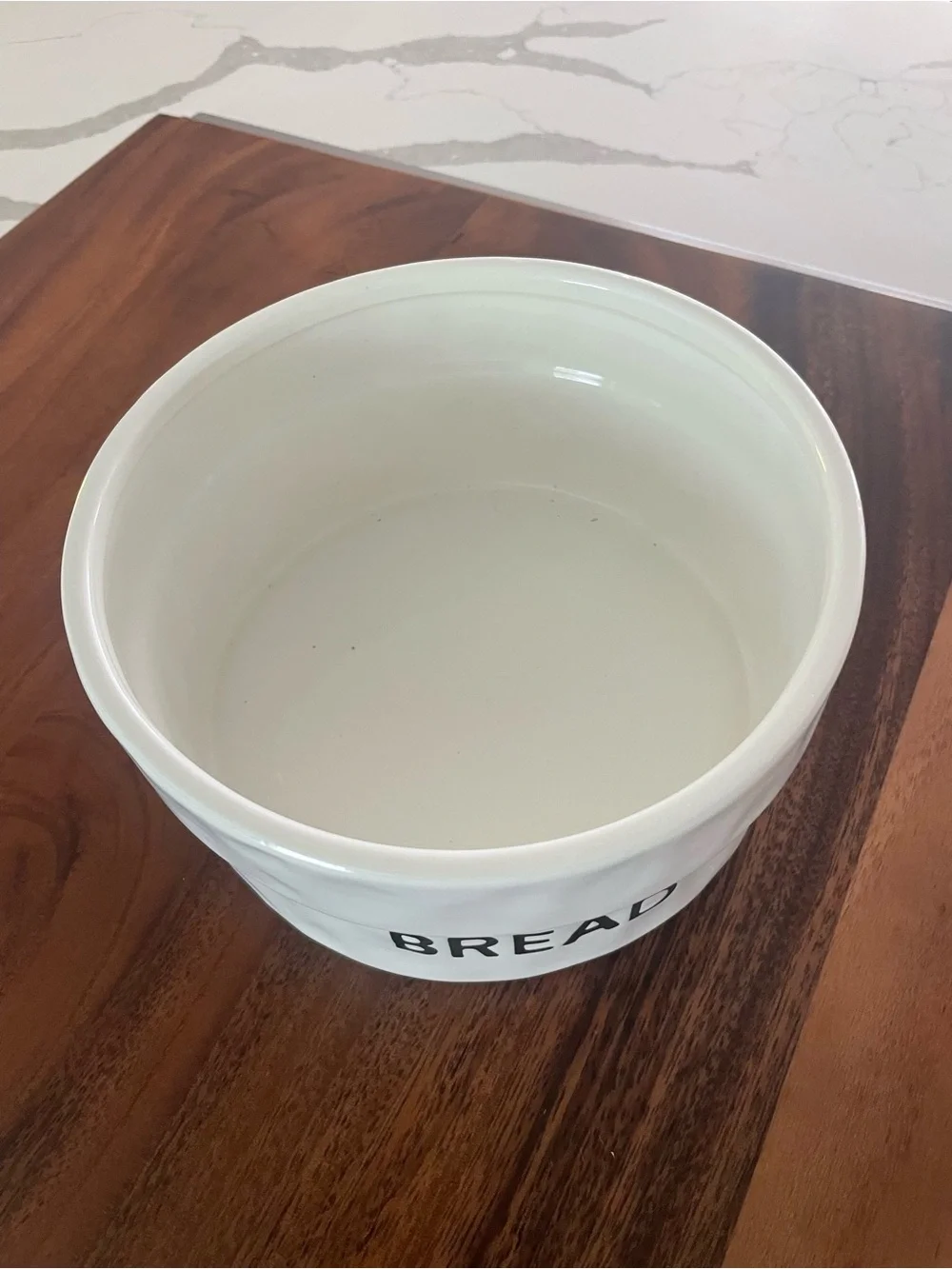 White Ceramic Bread Crock with Black Lettering