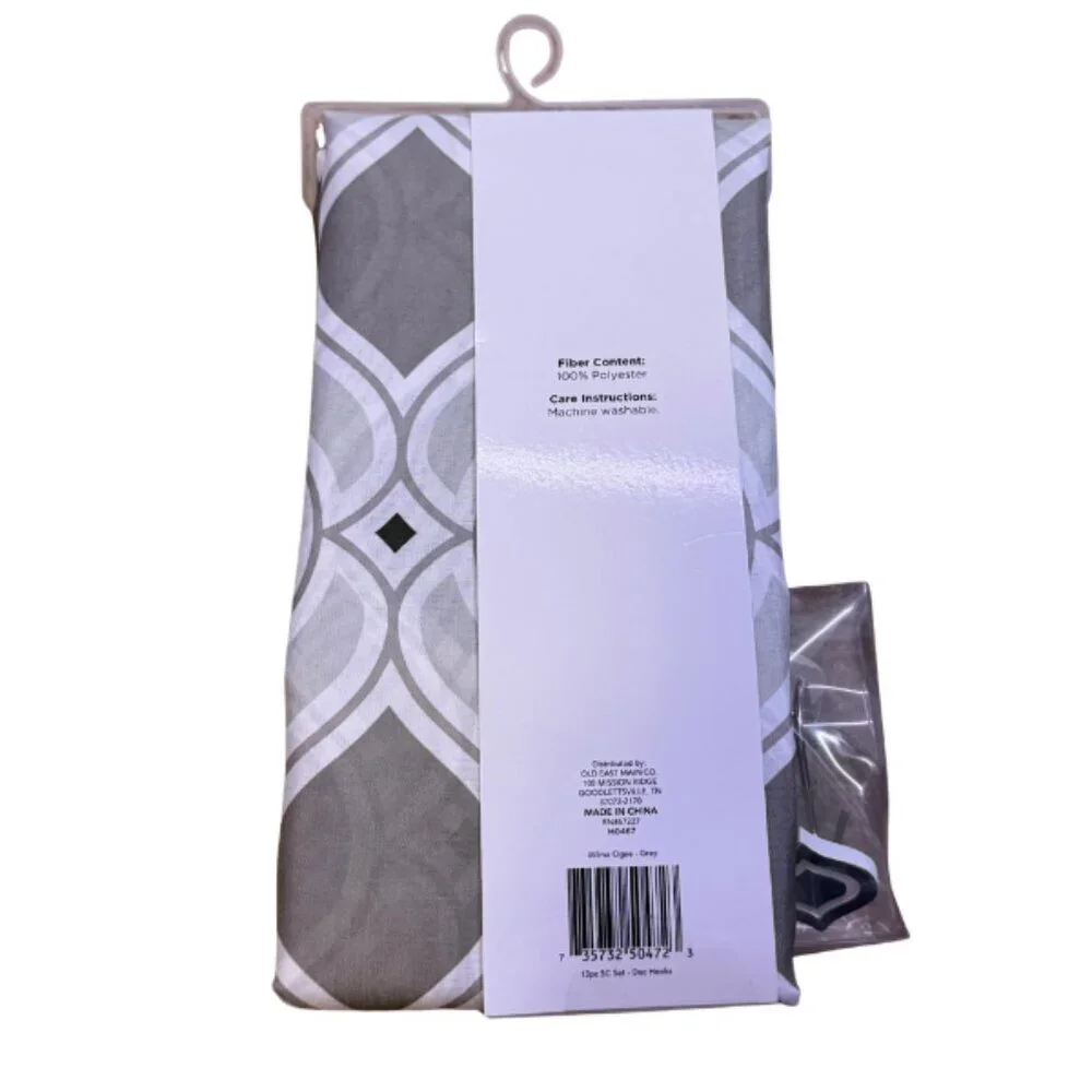 Comfort Bay Shower Curtain Liner Gray Stripe Taffeta 70x72 Inch 13 Pc w/ Hooks