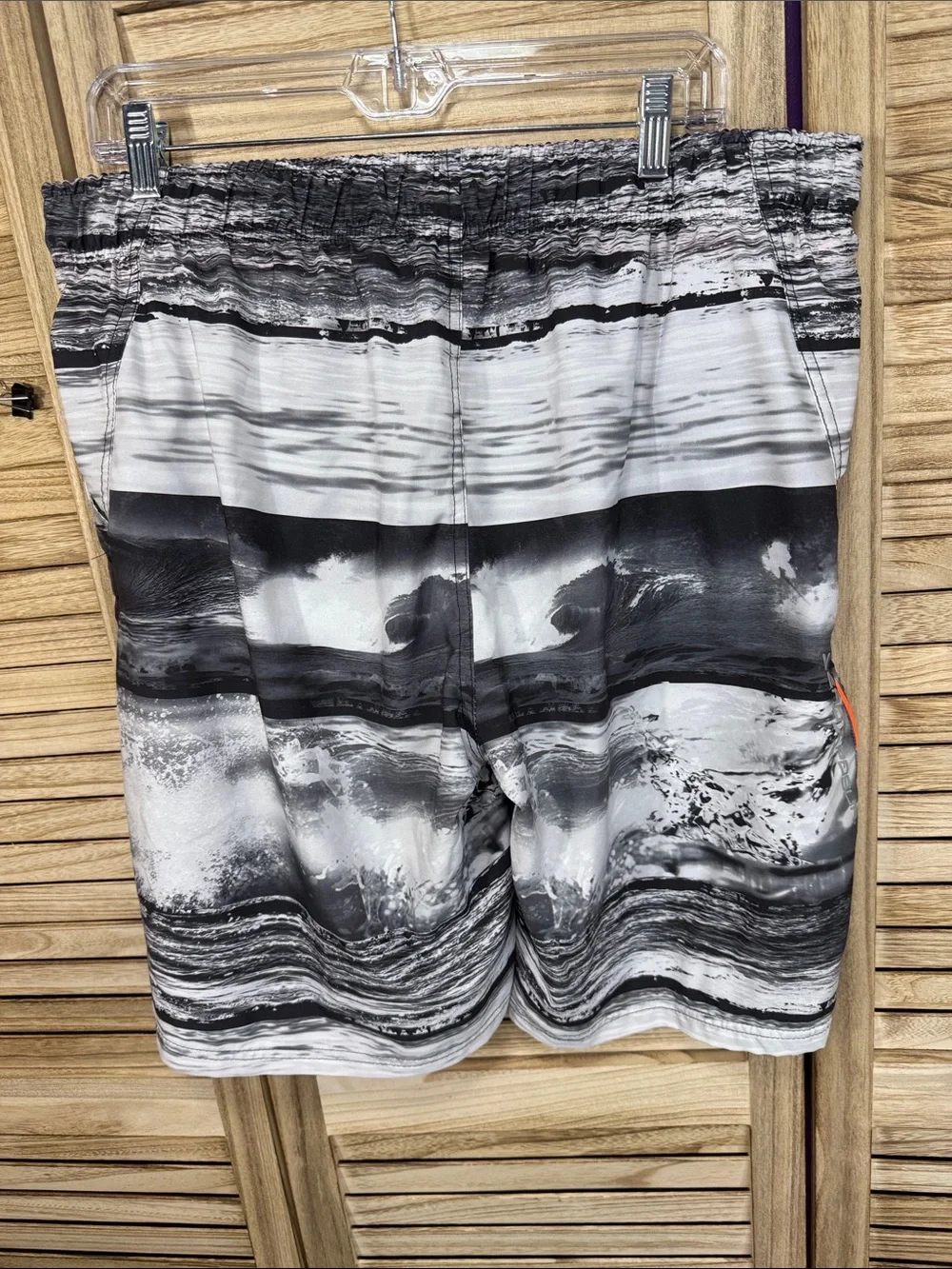 ZeroXposur Men's Black & White Graphic Swim Trunks with Orange Accents Size XL