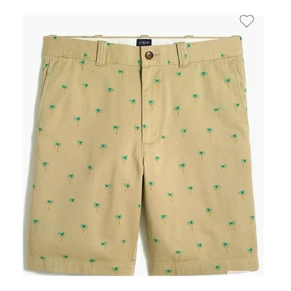 J. Crew Shorts‎ Mens 32 Khaki Summer Re-Imagined Palm Trees Tan Chino 9