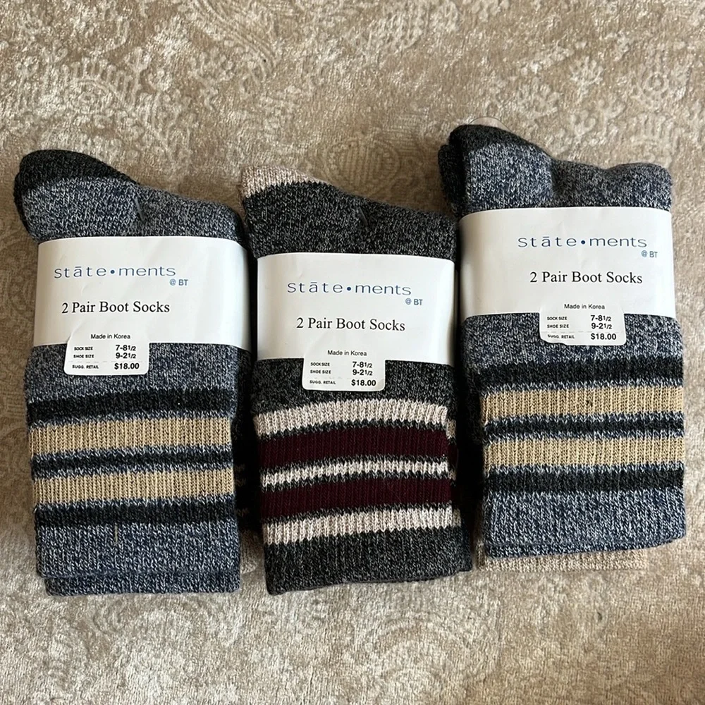Brand New Statements 6 Pairs of Boys Striped Cotton Boot Socks Neutral Fall