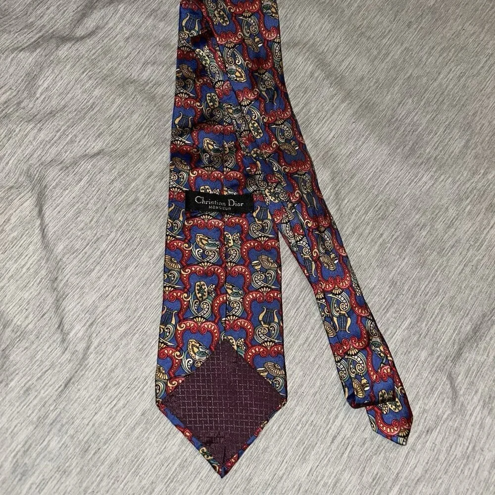Vintage Christian Dior Monsieur Multi Color Geometric Medallion Silk Tie