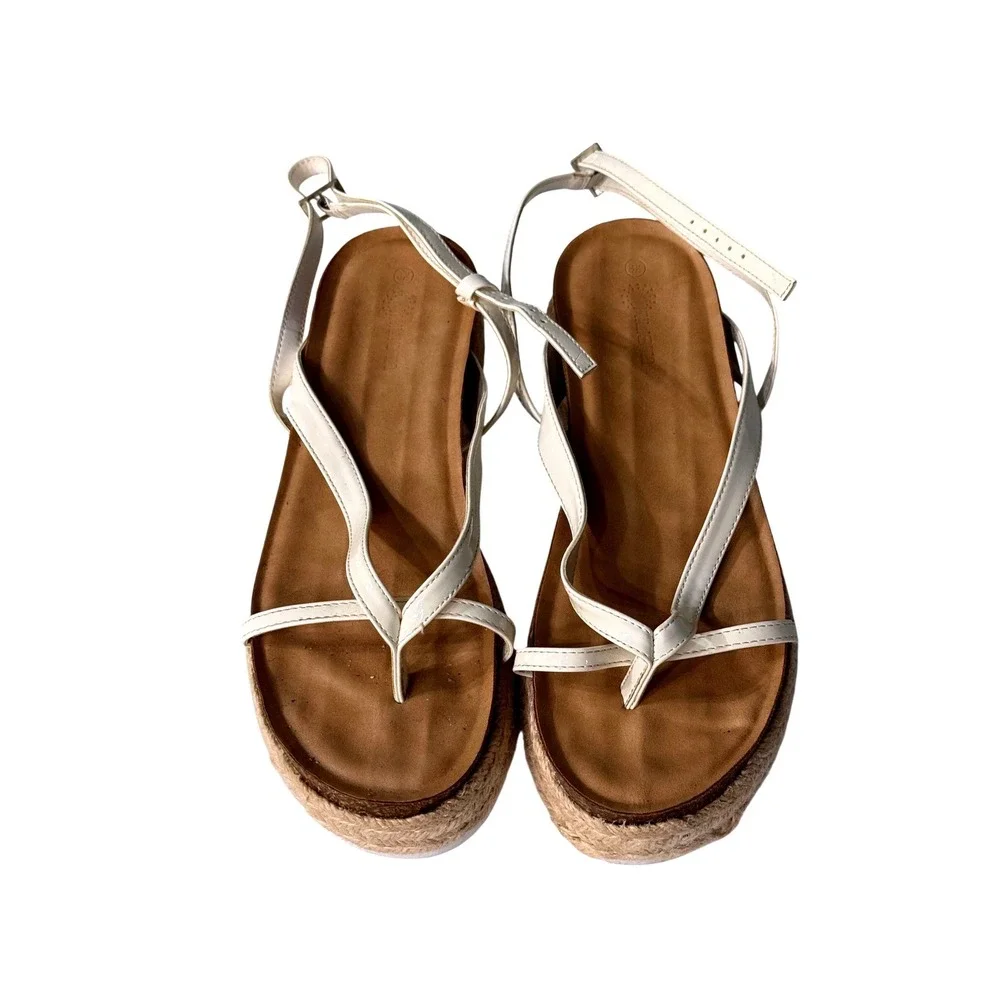 Rilista Womens White Strappy Espadrille Platform Sandals Size 8.5 Buckle Ankle