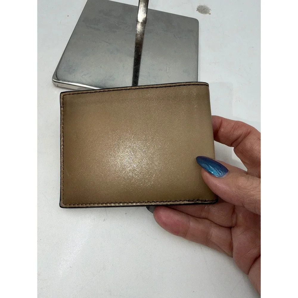 Coach New York Mens Tan Leather Bifold Wallet Metallic Sheen Card Slots***