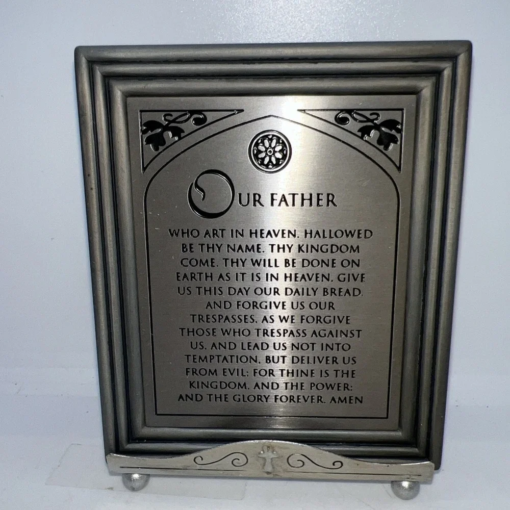 Vintage The Lord's Prayer Metal Plaque with stand by Russ Berrie (Harvest Moon)