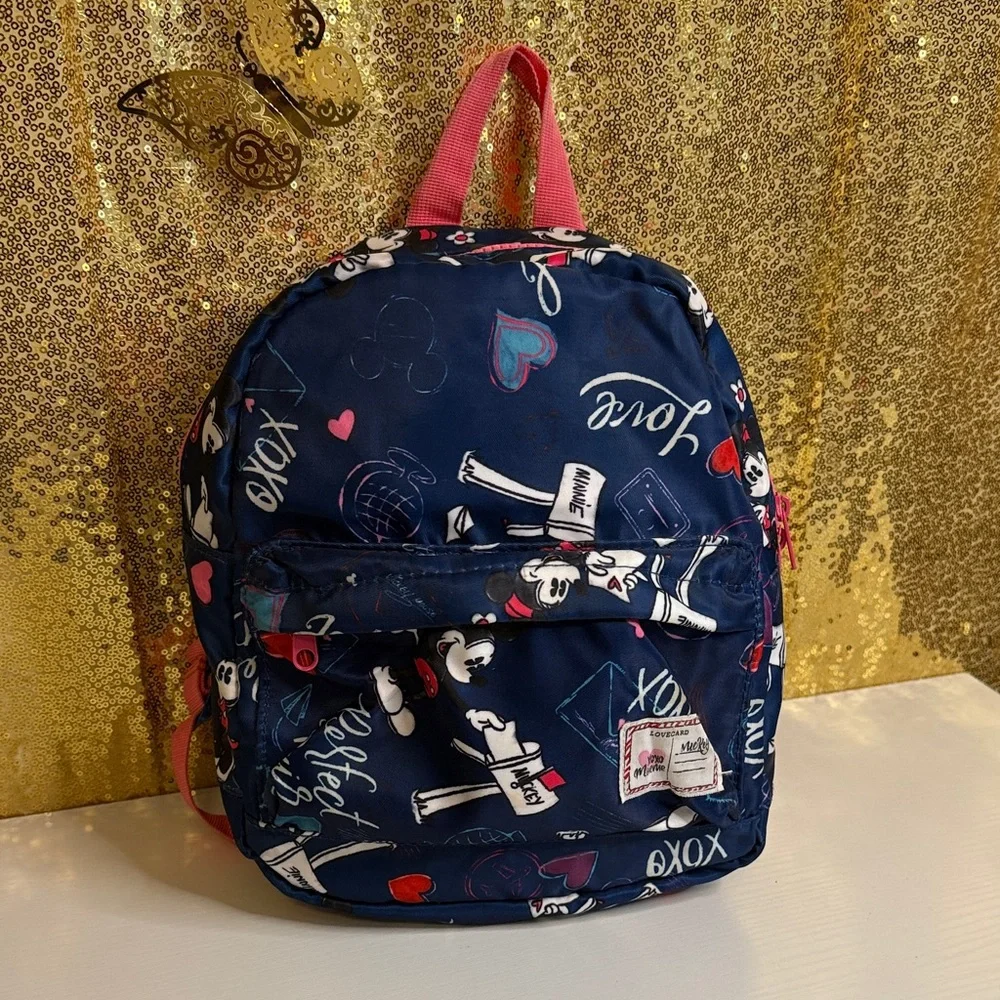 Disney Store Navy and Pink Mickey and Minnie Mouse Mini Backpack