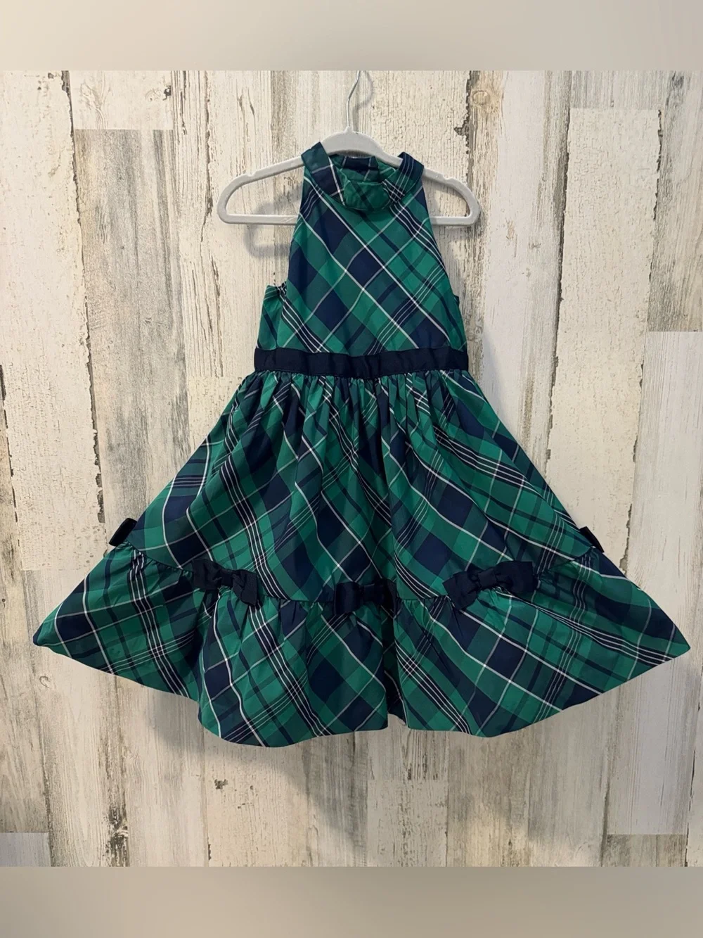 Janie and Jack Tartan Navy Bows Goldtone Buttons Lined Tulle Skirt Chic Dress 3