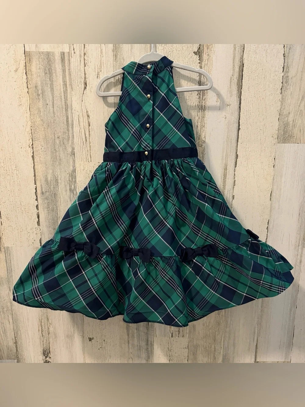 Janie and Jack Tartan Navy Bows Goldtone Buttons Lined Tulle Skirt Chic Dress 3