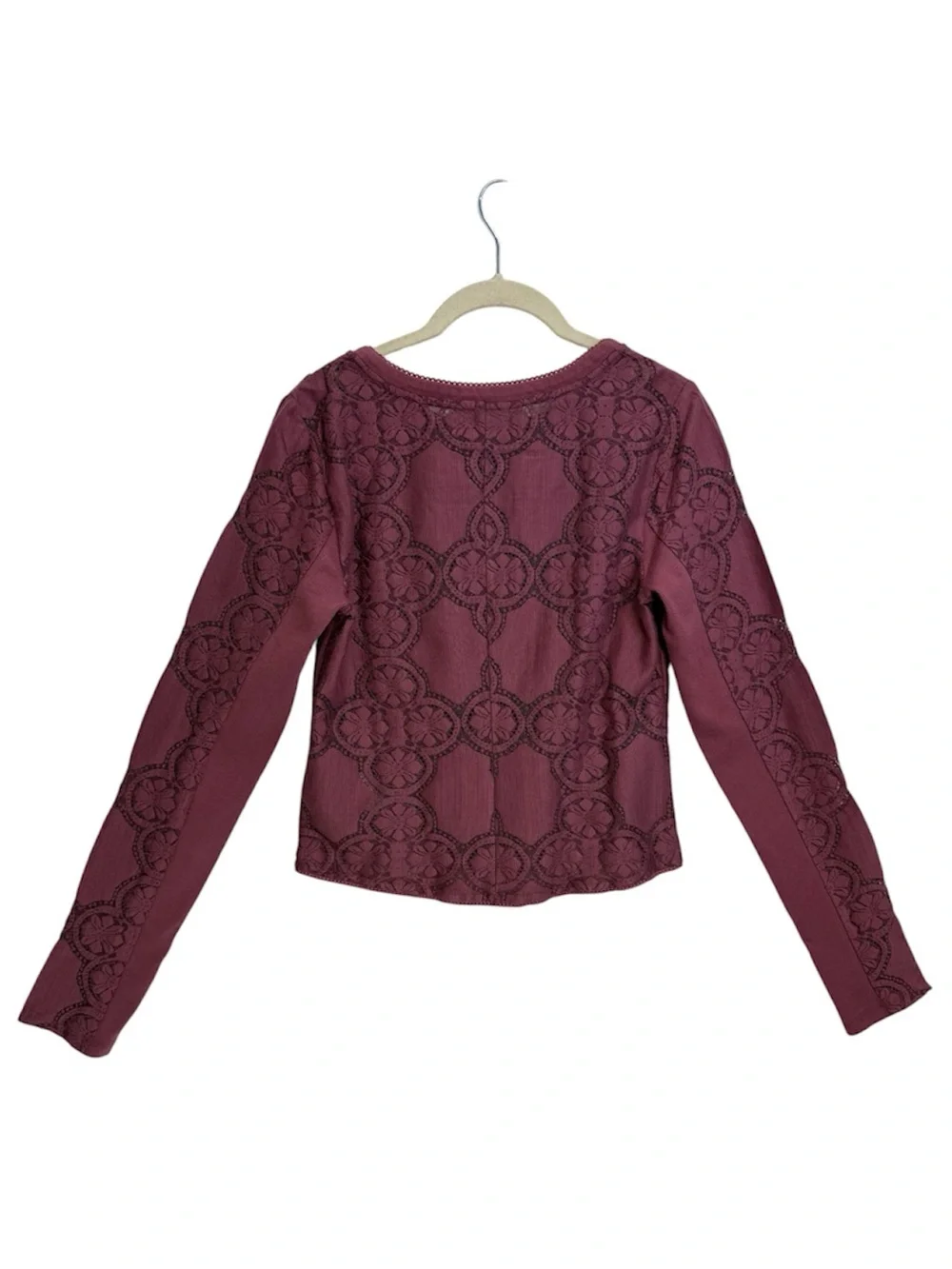 Free People Women's Button-Front Long-Sleeve Lace Top, Size MEDIUM