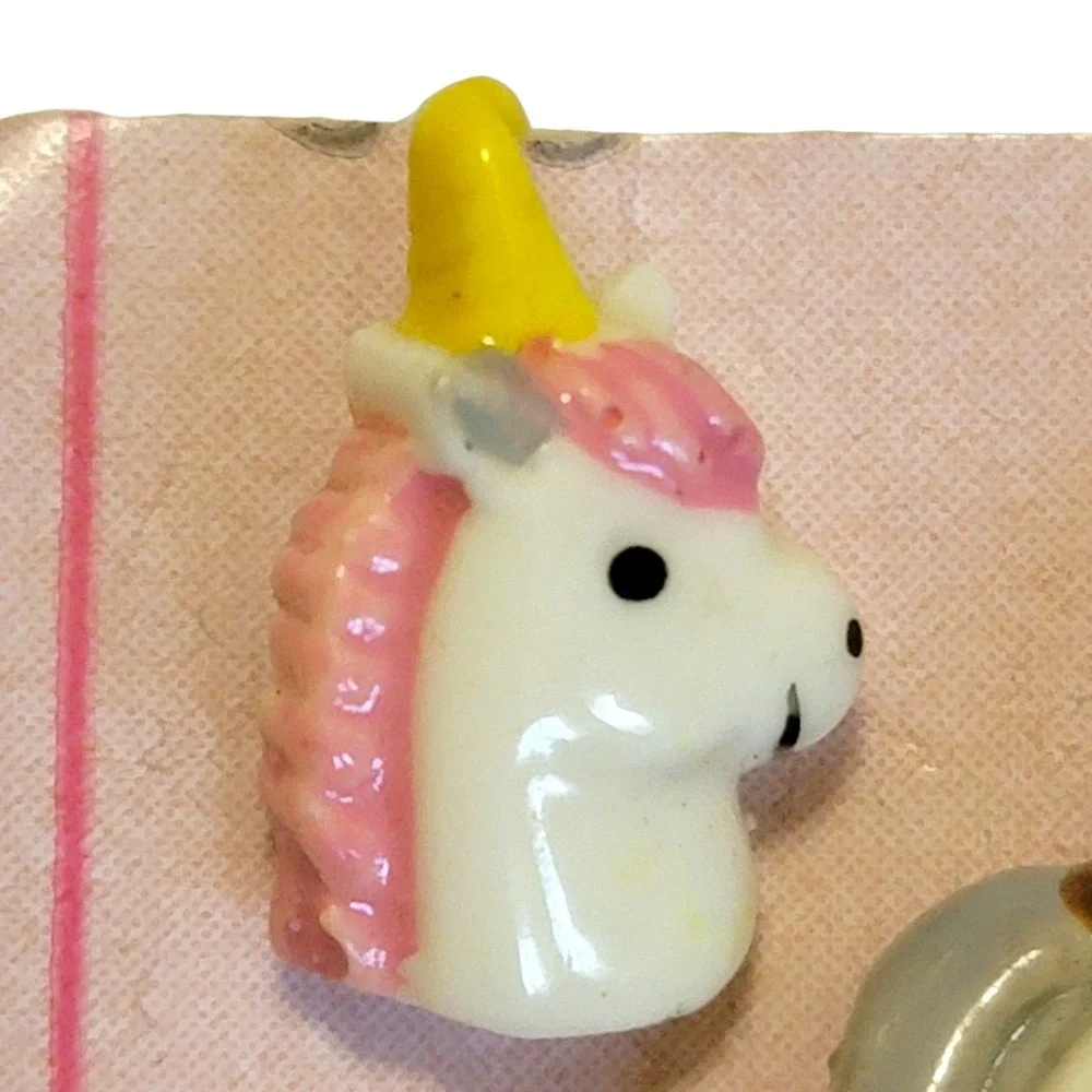 VTG 80s Unicorn Earrings Pin Set 2 Pairs Teddy Bear Girls Post Stud Jewelry Gift