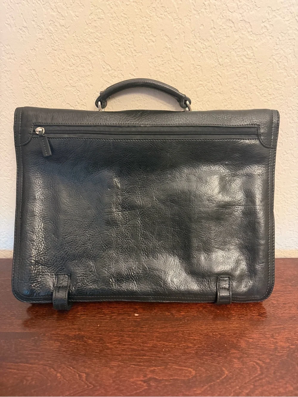 Vintage Maggio & Rosetto Leather Briefcase Black Expendable Bottom No Strap