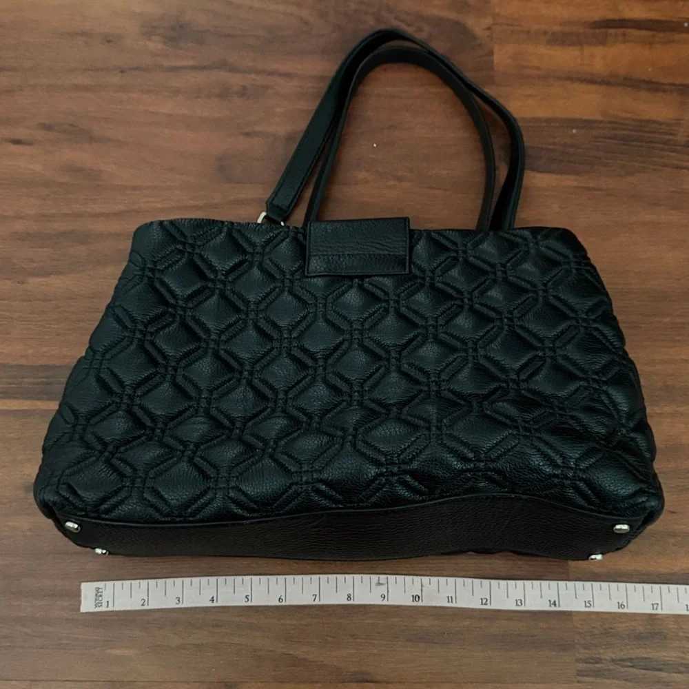 Black Kate Spade purse silver chain straps, pink interior