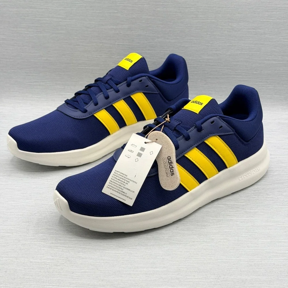 Adidas Men's 12 Sneakers Blue Yellow Retro Comfort Lite Racer 4 Cloudfoam JR8544