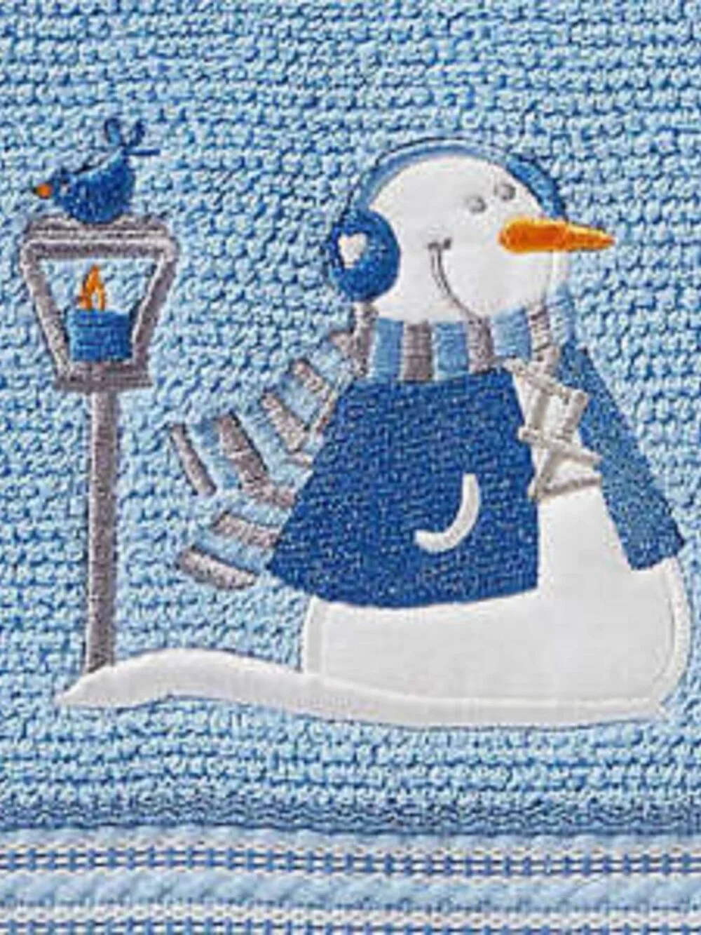 3 new Winter Wonderland Snow Buddies Bath Towels with Snowman, Bird, Street Lamp