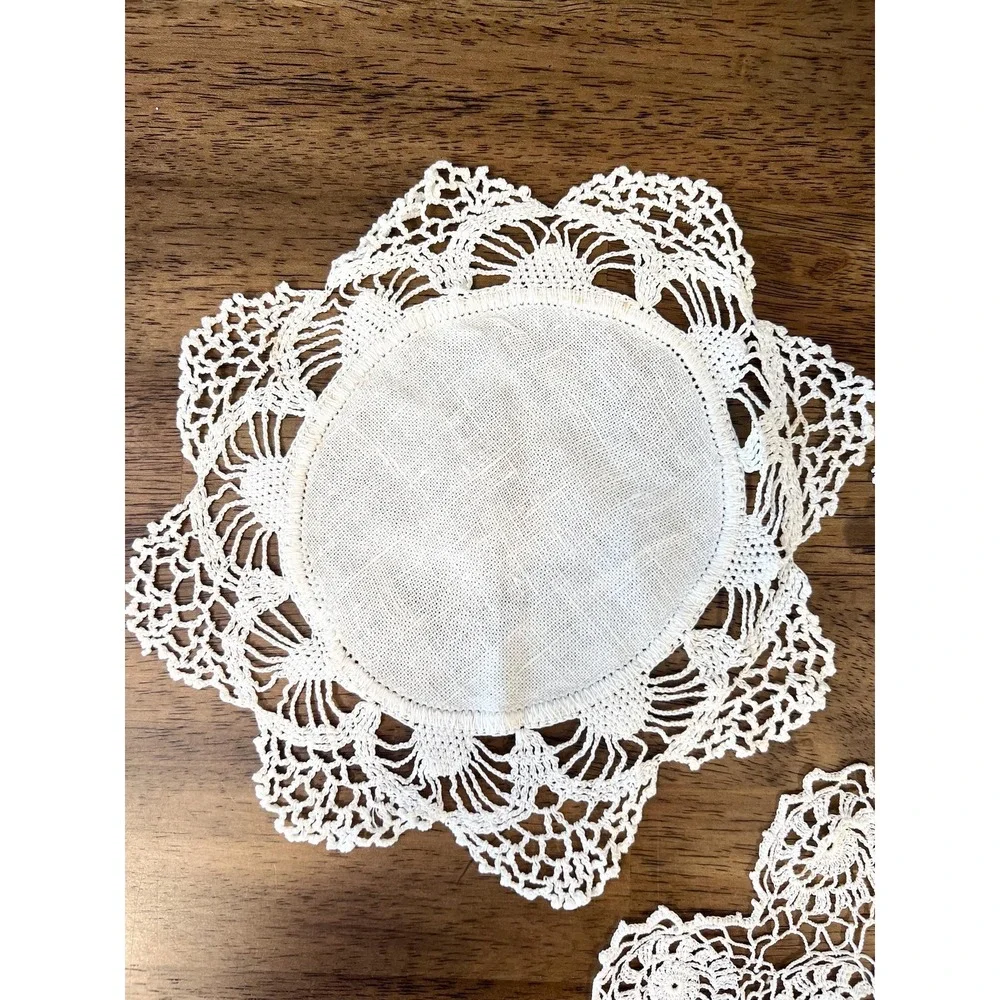 Three vintage lace doilies linen crochet off white cottagecore grandmacore