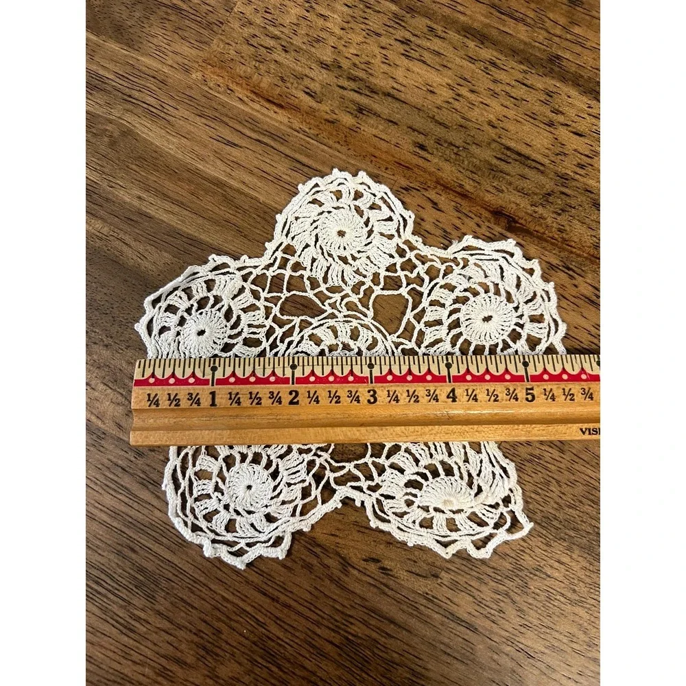 Three vintage lace doilies linen crochet off white cottagecore grandmacore