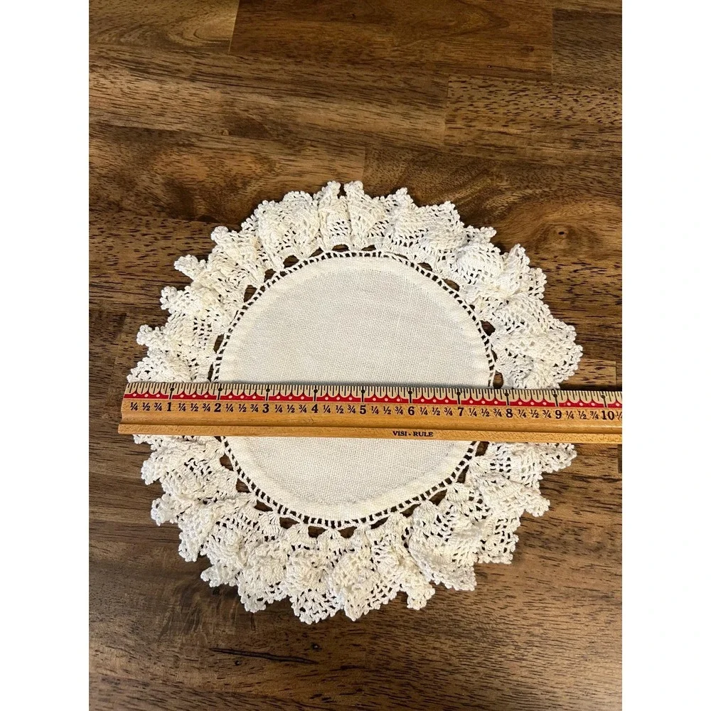 Three vintage lace doilies linen crochet off white cottagecore grandmacore