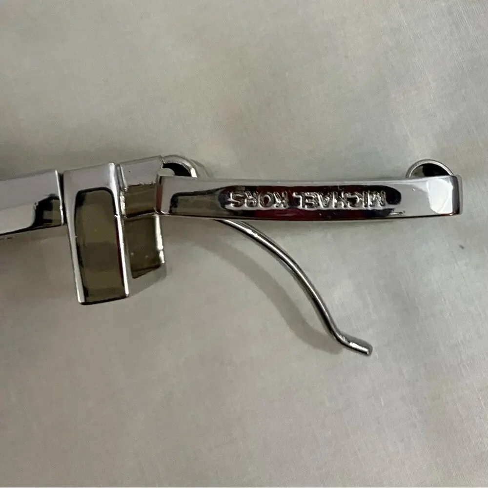 Michael Kors Reversible Belt Logo Signature Belt Brown Black Chrome Buckle Large